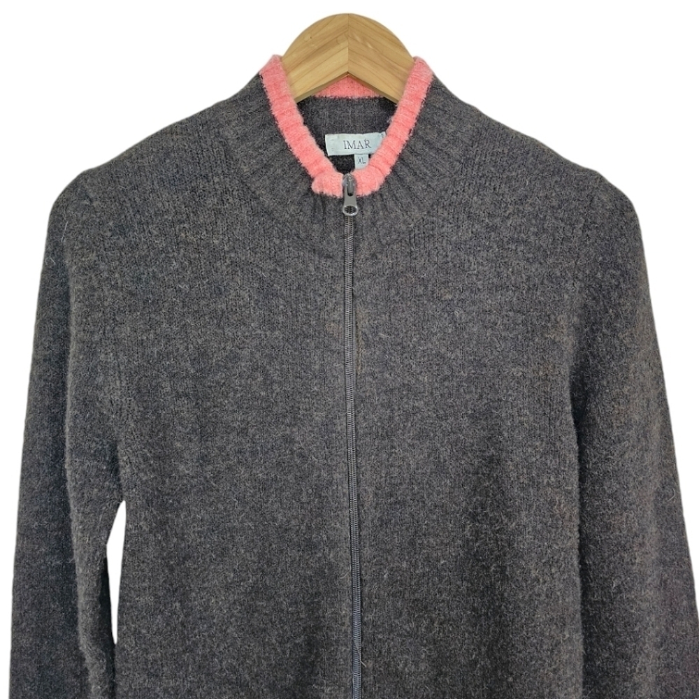 IMAR Wool Blend Sweater Sz XL Brown Zip Front Fall Fashion Layering Essential - Picture 6 of 12